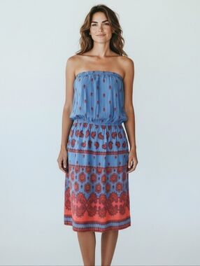 Old Navy Blue and Red Strapless Dress, LG